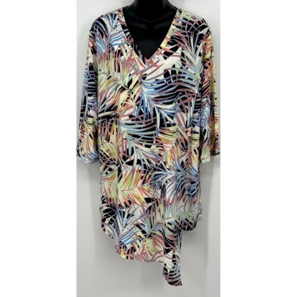 Attitudes by Renee Blue and Orange Asymmetrical Tunic 3/4 Sleeve